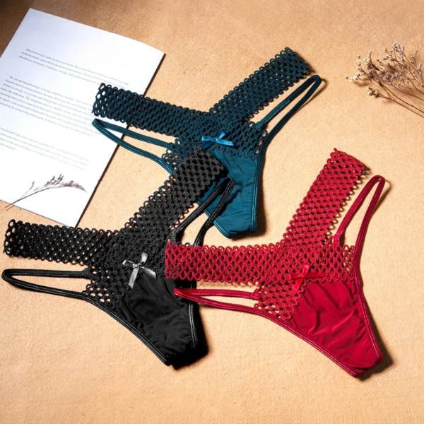 2024 Women's Panties Cross Cut Ice Silk Thong Sports Fashion Perspective Low Waist Ribbons Трусы Женские Sexy Lingerie Thongs - Image 2