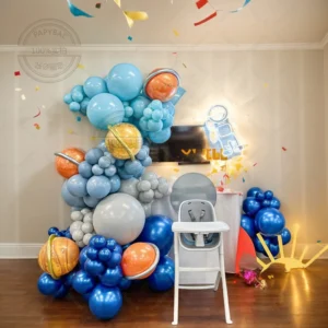 130PCS Space Themed Party Latex Balloon Chain Set Blue Boy's Astronaut Rocket Foil Balloon Baby Shower Birthday Party Decoration
