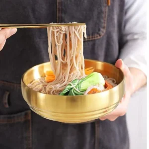 304 Stainless Steel Double Layer Cold Noodle Bowl Korean Style Anti-scald Large Salad Soup Bowls Kitchen Utensils