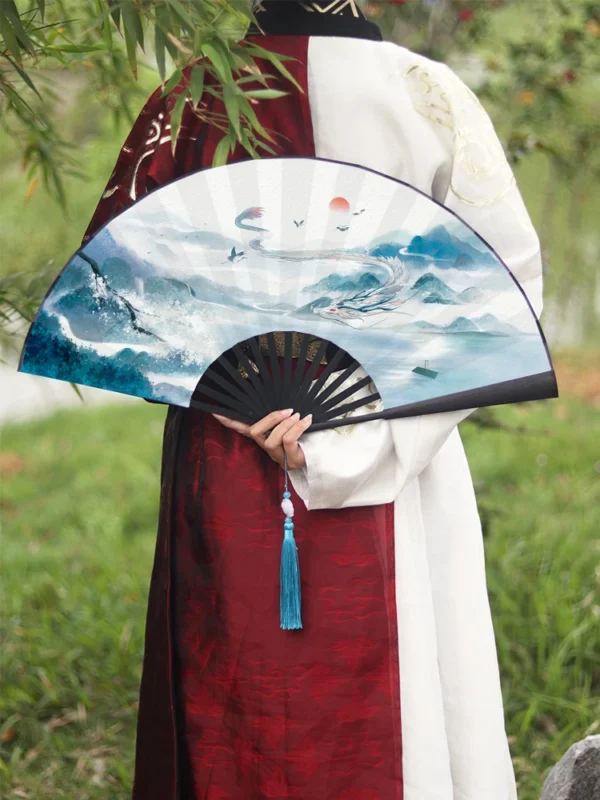 Antique home decoration folding fan silk cloth Chinese style ink Hanfu ancient male fan summer bamboo portable folding fan - Image 3