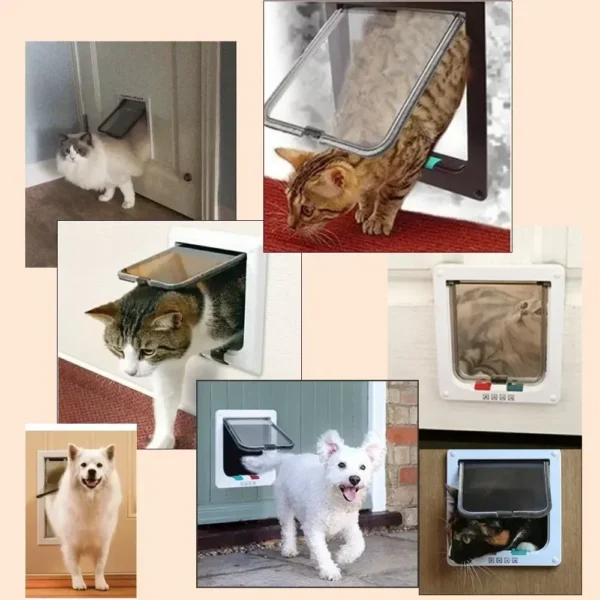 Dog Cat Flap Door with 4 Way Security Lock Flap Door for Dog Cats Kitten ABS Plastic Small Pet Gate Door Kit Cat Dogs Flap Doors - Image 3