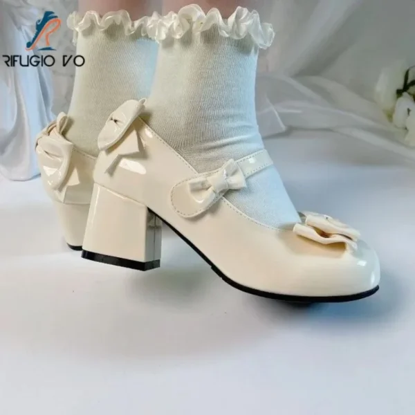 Kawai Lolita Princess Shoes Girl Round Head Lace Bow Accessories Middle Heel Lo Shoes Women Sweet and Cute Decorative Gift - Image 2