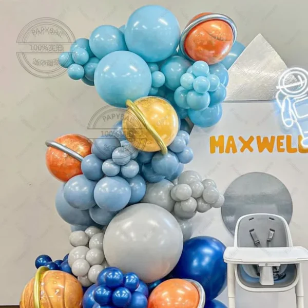 130PCS Space Themed Party Latex Balloon Chain Set Blue Boy's Astronaut Rocket Foil Balloon Baby Shower Birthday Party Decoration - Image 3