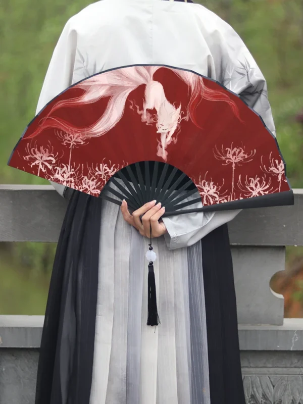 Antique home decoration folding fan silk cloth Chinese style ink Hanfu ancient male fan summer bamboo portable folding fan - Image 4