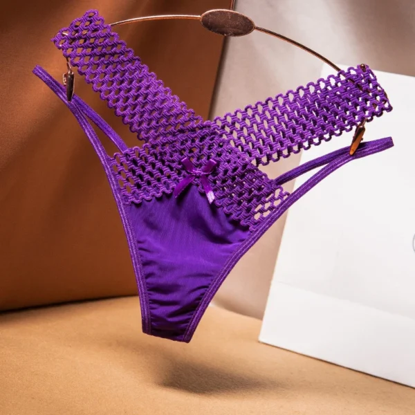 2024 Women's Panties Cross Cut Ice Silk Thong Sports Fashion Perspective Low Waist Ribbons Трусы Женские Sexy Lingerie Thongs - Image 5