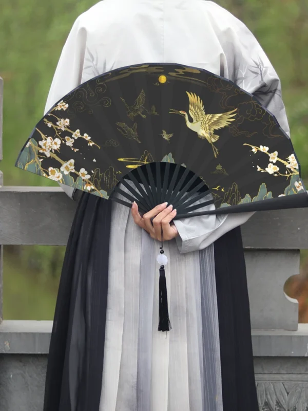 Antique home decoration folding fan silk cloth Chinese style ink Hanfu ancient male fan summer bamboo portable folding fan - Image 2