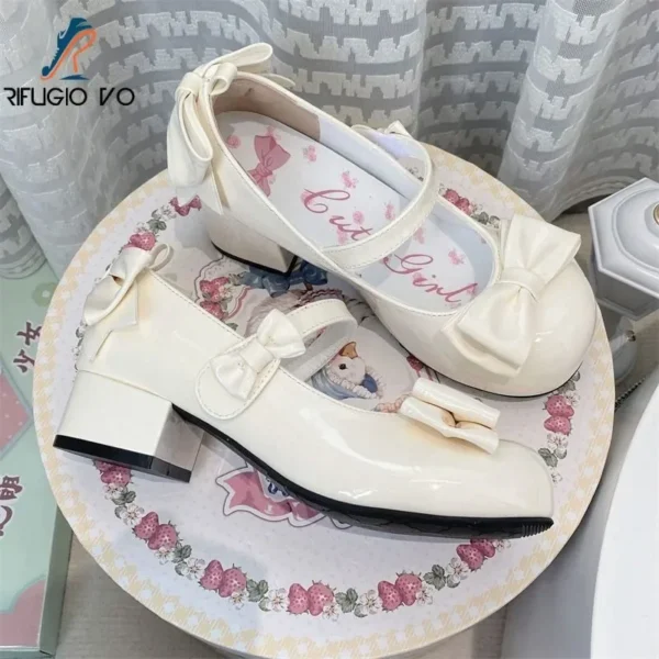 Kawai Lolita Princess Shoes Girl Round Head Lace Bow Accessories Middle Heel Lo Shoes Women Sweet and Cute Decorative Gift - Image 6