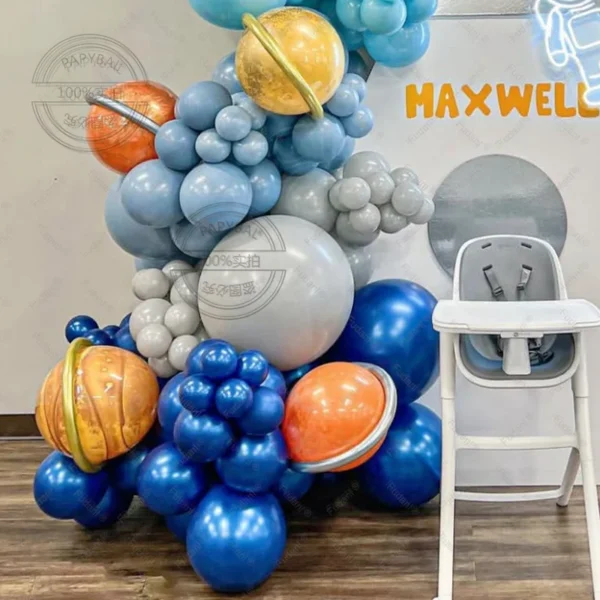 130PCS Space Themed Party Latex Balloon Chain Set Blue Boy's Astronaut Rocket Foil Balloon Baby Shower Birthday Party Decoration - Image 2