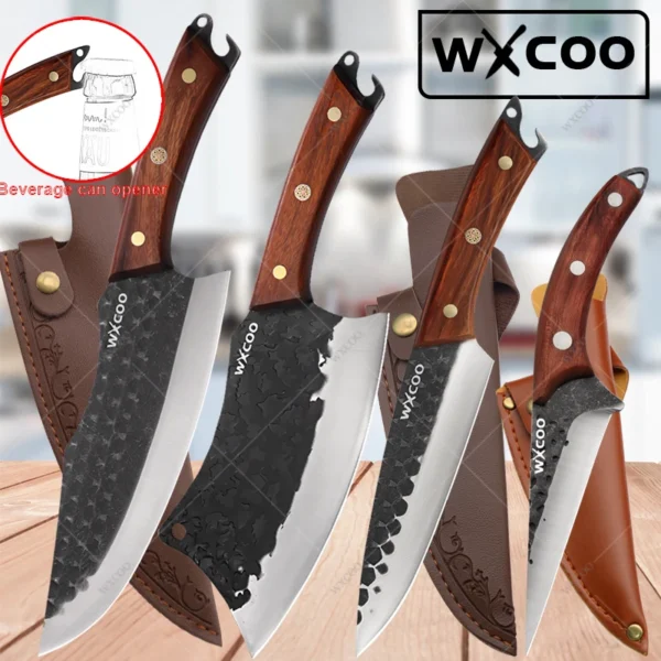 WXCOO Kitchen Forged Chef Knife Set High Carbon Steel Professional Butcher Boning Gyuto Knife Meat Fish Fruit Cleaver Knives