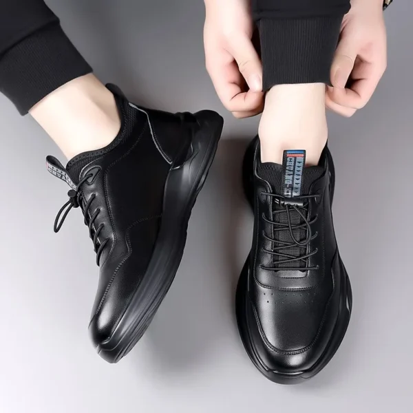 New Designer Fashion Casual Leather Snekaers for Men Designer New Soft Sole Solid Color Elastic Belt Platform Sprots Shoes Man - Image 3