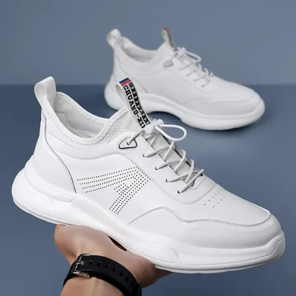 New Designer Fashion Casual Leather Snekaers for Men Designer New Soft Sole Solid Color Elastic Belt Platform Sprots Shoes Man - Image 5