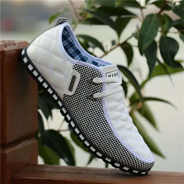 2023 Men PU Leather Shoes Men's Casual Shoes Breathable Light Weight White Sneakers Driving Shoes Pointed Toe Business Men Shoes - Image 4