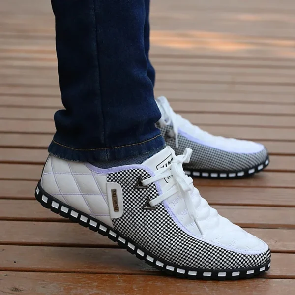 2023 Men PU Leather Shoes Men's Casual Shoes Breathable Light Weight White Sneakers Driving Shoes Pointed Toe Business Men Shoes - Image 3